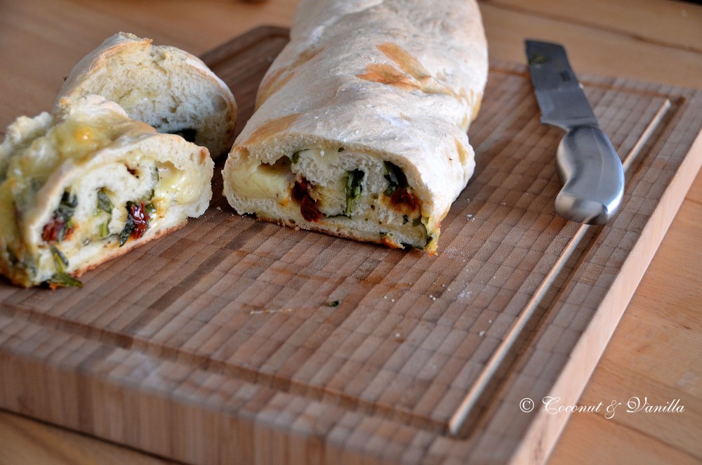 Rolled Focaccia filled with Cheese, Arugula & Dried Tomatoes