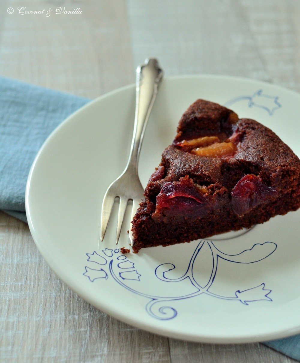 Chocolate and plum almond cake