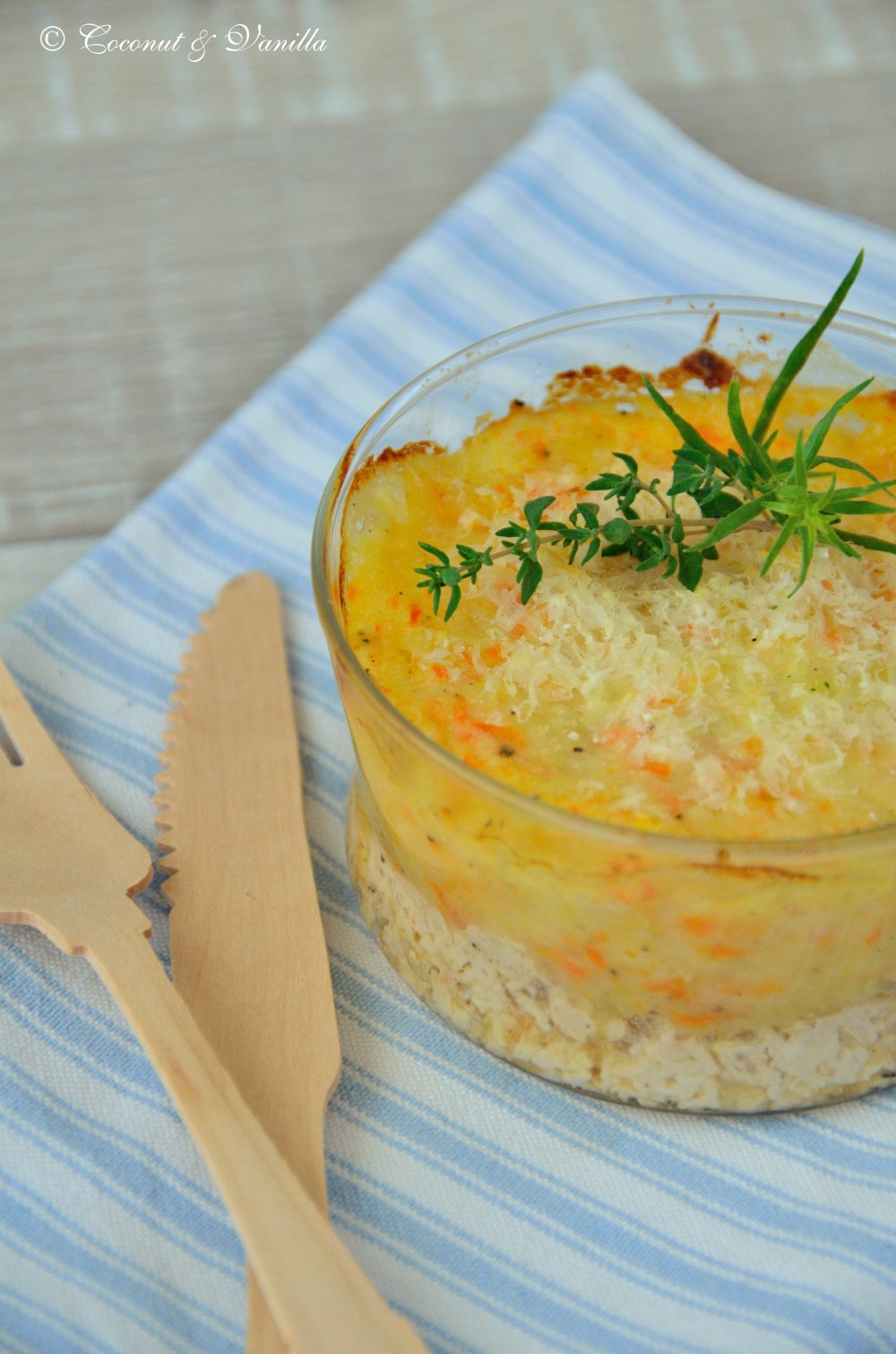 Hachis parmentier with chicken, lime, and coriander