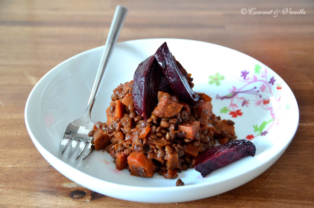 Belugalinsen mit Cabanossi und Ofen-Rote Beete