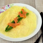 Crêpes with marinated green asparagus and smoked salmon